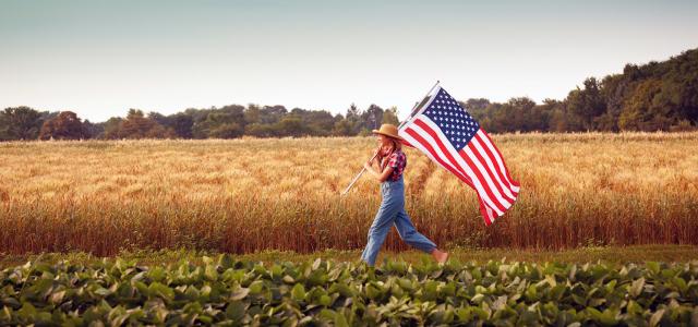 Girl on a Field with American Flag